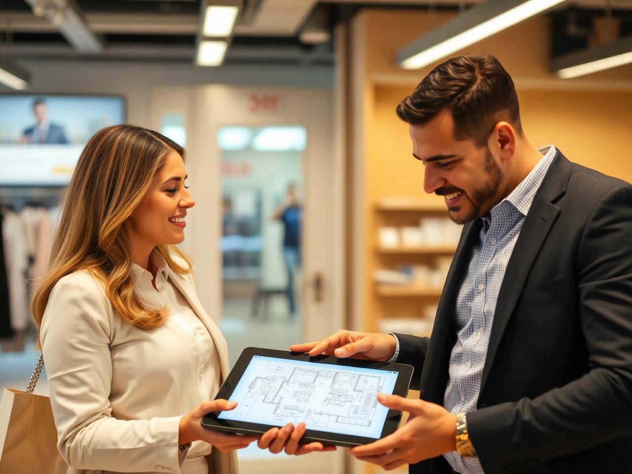 Security consultant reviewing a floor plan with a business owner