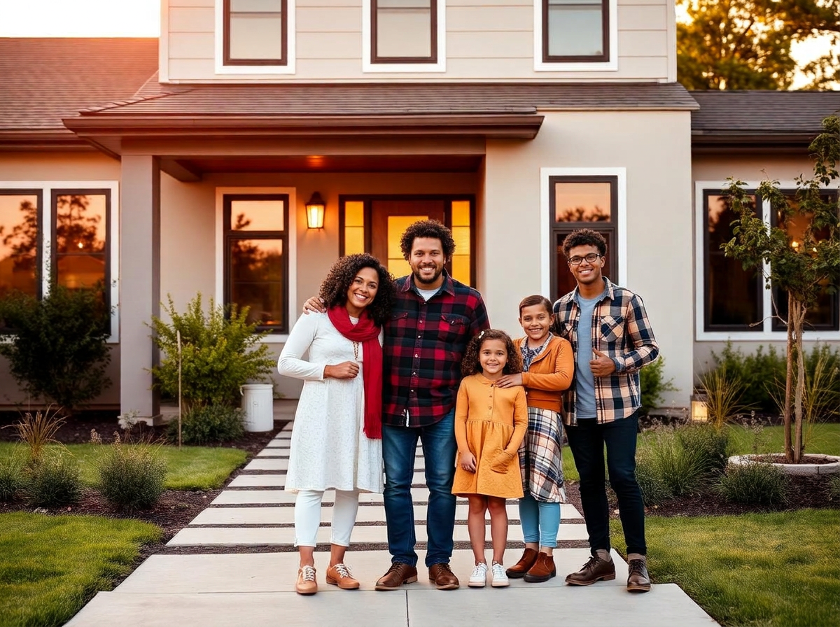 Family in front of their protected home